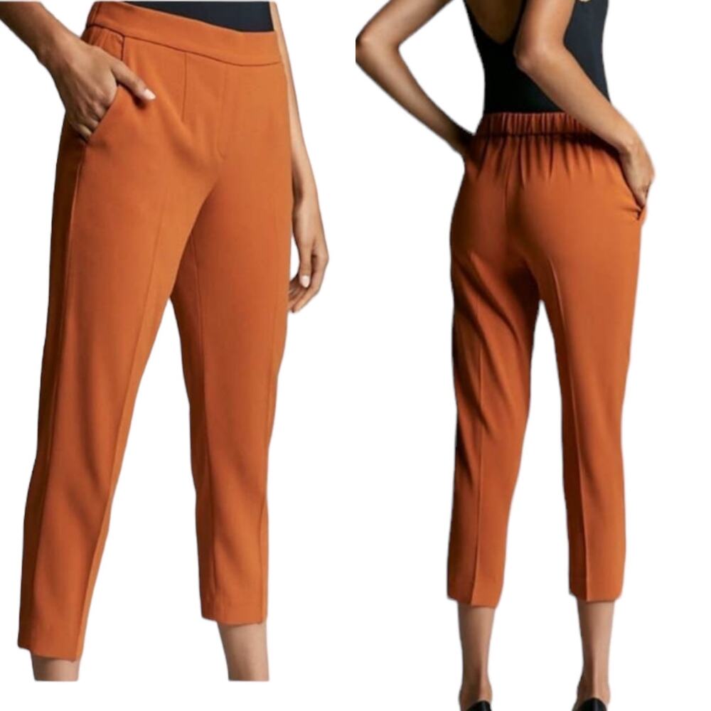 Aritzia Babaton NWT Cohen Mid Rise Slim Ankle Brown Paperbag Career Pants Size 8